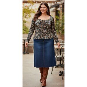 Daniel Rainn Size 1X Top Long Sleeve Ditsy Floral Semi Sheer Ruched Cottage